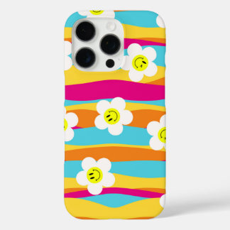 Coque iPhone 16 Pro flowers with yellow centers showing smiley faces