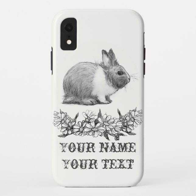 Coques Case-Mate iPhone Fluffez le lapin. Carton noir monochrome (Dos)