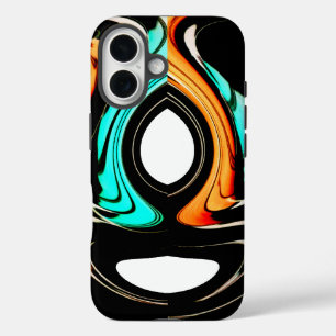 Coque Pour iPhone 16 Fluidité Éthérée Abstrait Noir, Cyan et Blanc