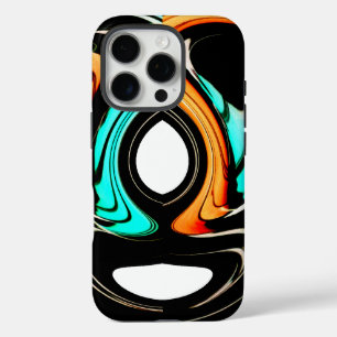 Coques iPhone 16 Pro Fluidité Éthérée Abstrait Noir, Cyan et Blanc