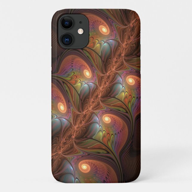 Coques Case-Mate iPhone Fluorescent coloré Abstrait Trippy Brown Fractal (Dos)