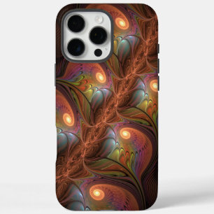 Coque iPhone 16 Pro Max Fluorescent coloré Abstrait Trippy Brown Fractal