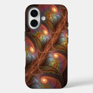 Coque Pour iPhone 16 Fluorescent coloré Abstrait Trippy Brown Fractal