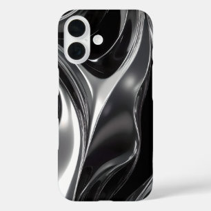 Coque Pour iPhone 16 Flux de Chrome Liquide – Texture Métallique Abstra