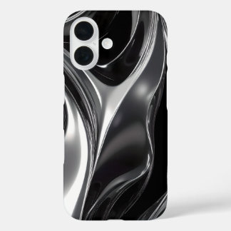 Coque Pour iPhone 16 Flux de Chrome Liquide – Texture Métallique Abstra