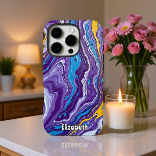 Coque iPhone 16 Pro Flux de la géode violet et or