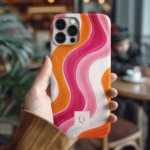 Coque iPhone 16 Pro Max Flux vibrant   Monogramme initial rétro funky 