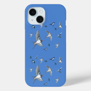 Coque Case-Mate iPhone Flying Swallow Birds Illustration Bleu