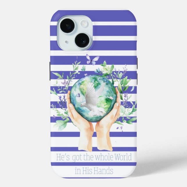 Coques Case-Mate iPhone Foi Féminine Bleue et Blanche à Rayures Terre Main (Verso)