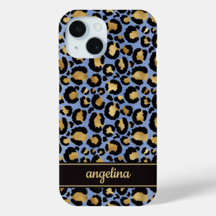 Coque Case-Mate iPhone Foil Doré Sur Monogramme Imprimé Léopard Bleu