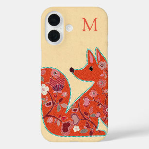 Coque Pour iPhone 16 Folk Art Flower Motif Fox personnalisé
