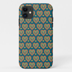 Coque Case-Mate Pour iPhone Folksy Coeurs romantiques rouges et verts sur Turq