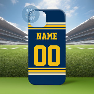 Coque Pour iPhone 15 Football Jersey - Marine Gold Nom Numéro