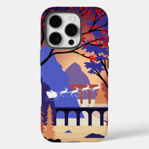 Coque iPhone 16 Pro Forêt crépusculaire Noël traîneau du Père Noël