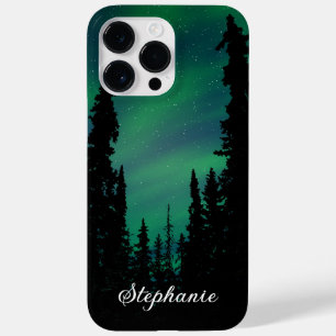 Coque Case-Mate iPhone Forêt d'aurores boréales vertes personnalisée