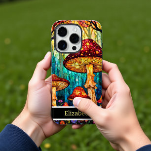 Coque iPhone 16 Pro Forêt de champignons en verre tendu