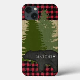 Etui iPhone 13 Forêt d'ours de bison Plaid