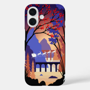 Coque Pour iPhone 16 Forêt du Crépuscule Noël Traîneau du Père Noël