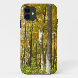 Coque iPhone 11 Forêt du paysage d'automne Feuille Jaune