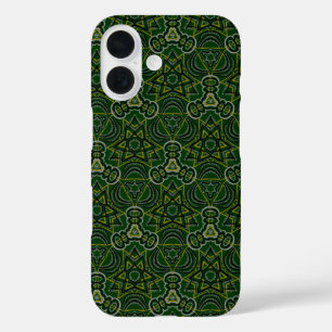 Coque Pour iPhone 16 Forêt foncée Vert Mandala Sci-fi Motif géométrique