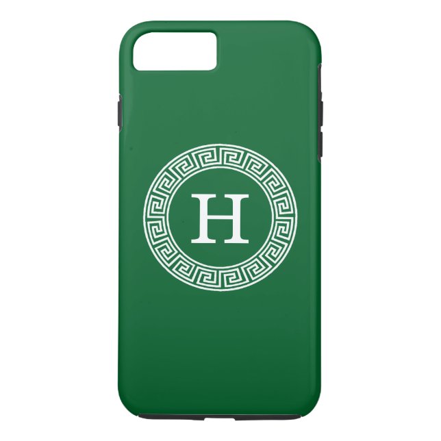 Coques Case-Mate iPhone Forêt Vert Grec Clé Rnd Cadre Initial Monogramme (Dos)