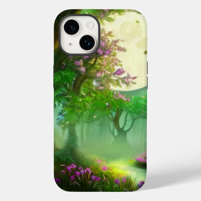 Coques Case-Mate iPhone Forêt verte et pleine lune (Verso)