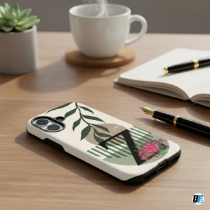 Coque Pour iPhone 16 Forme botanique Boho Retro avec nom 1er Capital Z