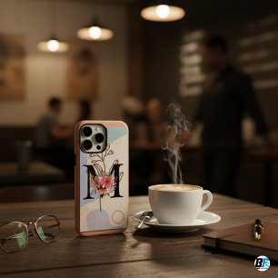 Coque iPhone 16 Pro Max Forme botanique Boho Rétro avec nom 1er majuscule 