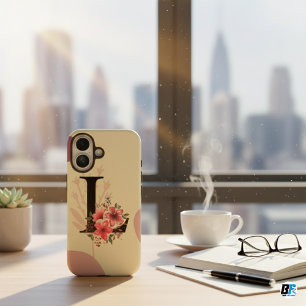 Coque Pour iPhone 16 Forme Botanique Boho Rétro Avec Nom 1re Lettre Maj