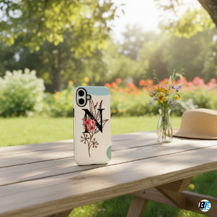 Coque Pour iPhone 16 Plus Forme Botanique Boho Rétro Avec Nom 1re Lettre Maj