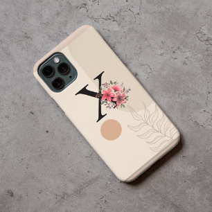 Coque Pour iPhone 16 Forme Botanique Boho Rétro Avec Nom 1re Lettre Maj