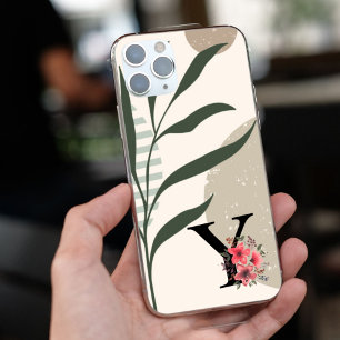 Coque Pour iPhone 16 Forme Botanique Boho Rétro Avec Nom 1re Majuscule