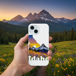 Coque Case-Mate iPhone Forme de l'Idaho avec montagne et fleurs sauvages