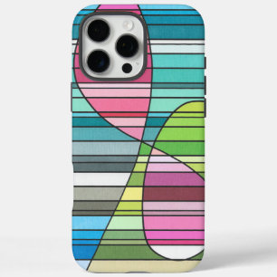 Coque iPhone 16 Pro Max Formes courbes abstraites rayées fraîches rose et