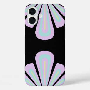 Coque Pour iPhone 16 Plus Formes florales pastel sur fond noir