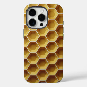 Coque iPhone 16 Pro Formes hexagonales jaunes dans un motif de nid d'a