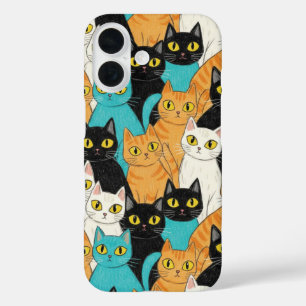 Coque Pour iPhone 16 Foule de chats au crayon fantaisiste