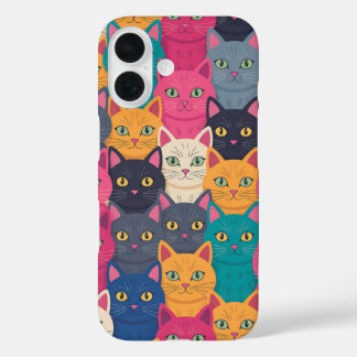 Coque Pour iPhone 16 Foule de chats colorés