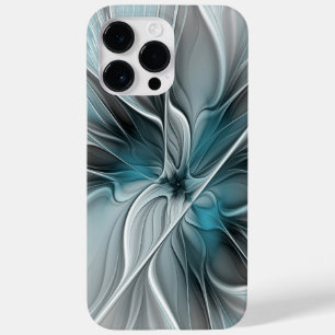 Coque Case-Mate iPhone Fractal Floral Moderne Abstrait Fleur Bleu Gris