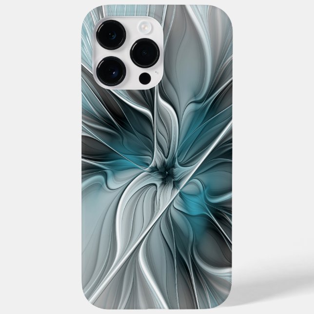 Coques Case-Mate iPhone Fractal Floral Moderne Abstrait Fleur Bleu Gris (Verso)
