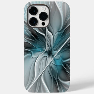 Coque Case-Mate iPhone Fractal Floral Moderne Abstrait Fleur Bleu Gris