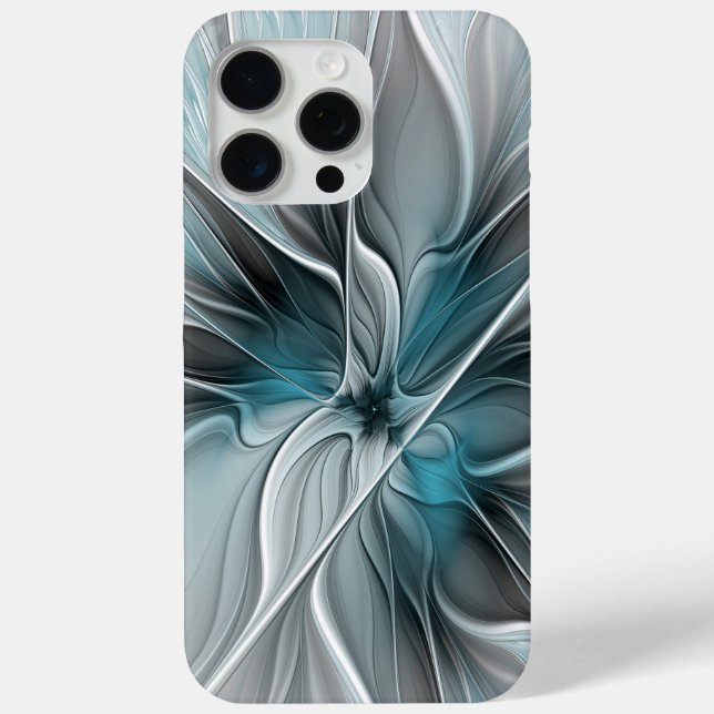 Coques Case-Mate iPhone Fractal Floral Moderne Abstrait Fleur Bleu Gris (Verso)