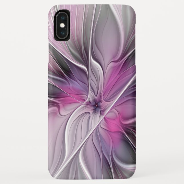 Coques Case-Mate iPhone Fractal Floral Moderne Abstrait Fleur Rose Gris (Dos)