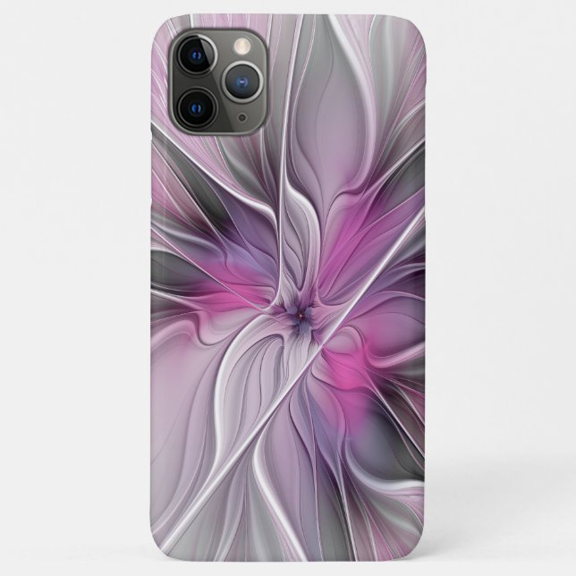 Coques Case-Mate iPhone Fractal Floral Moderne Abstrait Fleur Rose Gris (Dos)