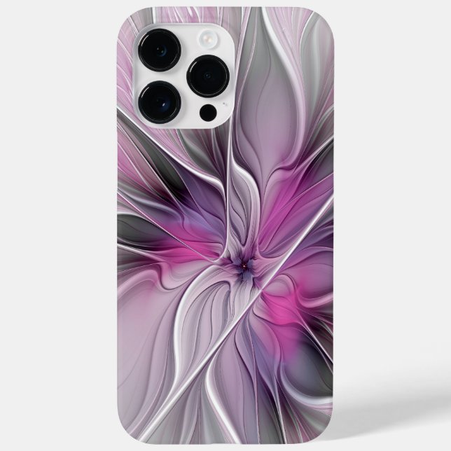 Coques Case-Mate iPhone Fractal Floral Moderne Abstrait Fleur Rose Gris (Verso)