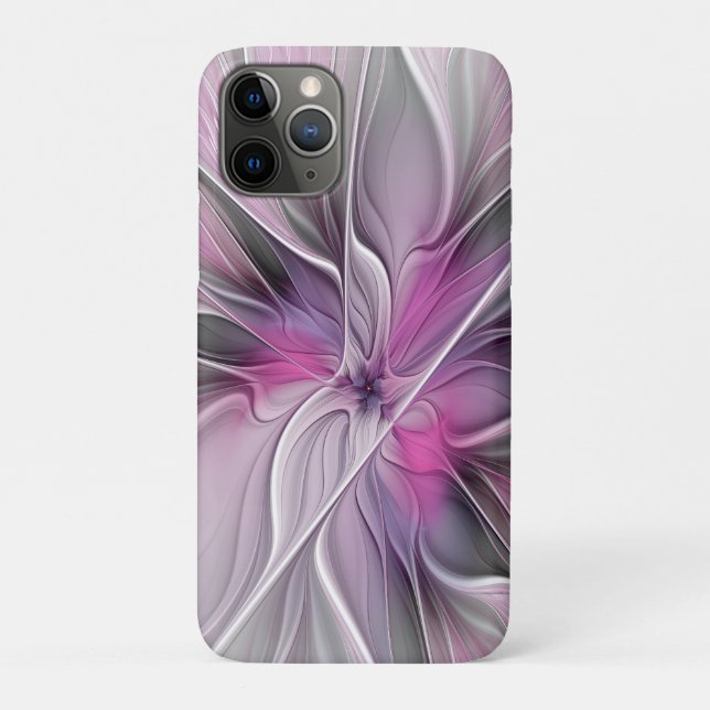 Coques Case-Mate iPhone Fractal Floral Moderne Abstrait Fleur Rose Gris (Dos)