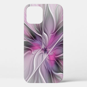 Case-Mate iPhone Case Fractal Floral Moderne Abstrait Fleur Rose Gris