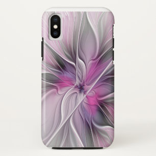 Coque Case-Mate Pour iPhone Fractal Floral Moderne Abstrait Fleur Rose Gris