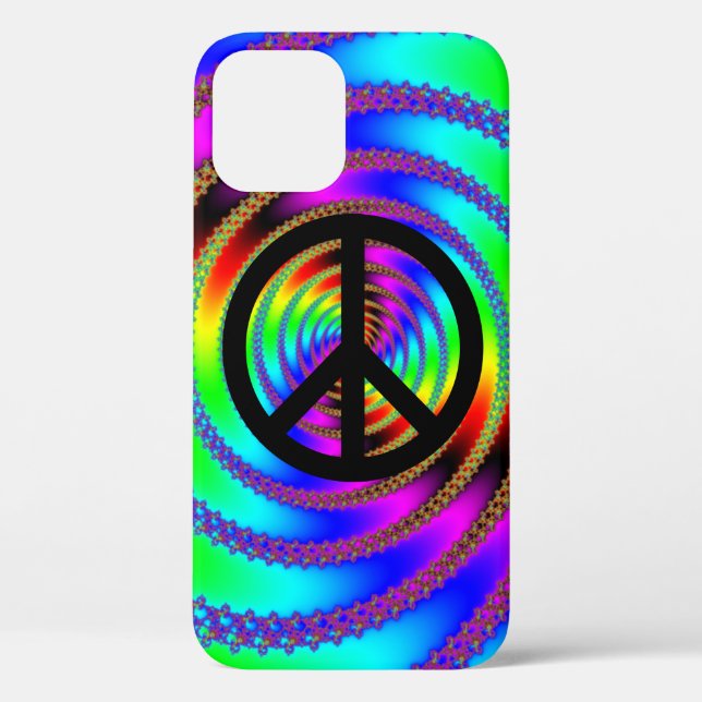 Coques Case-Mate iPhone Fractale arc-en-ciel et symbole de paix noir (Verso)