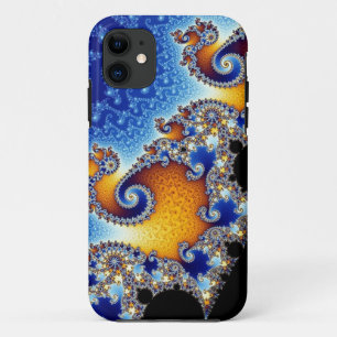 Coques Pour iPhone Fractale en spirale bleue de Mandelbrot double